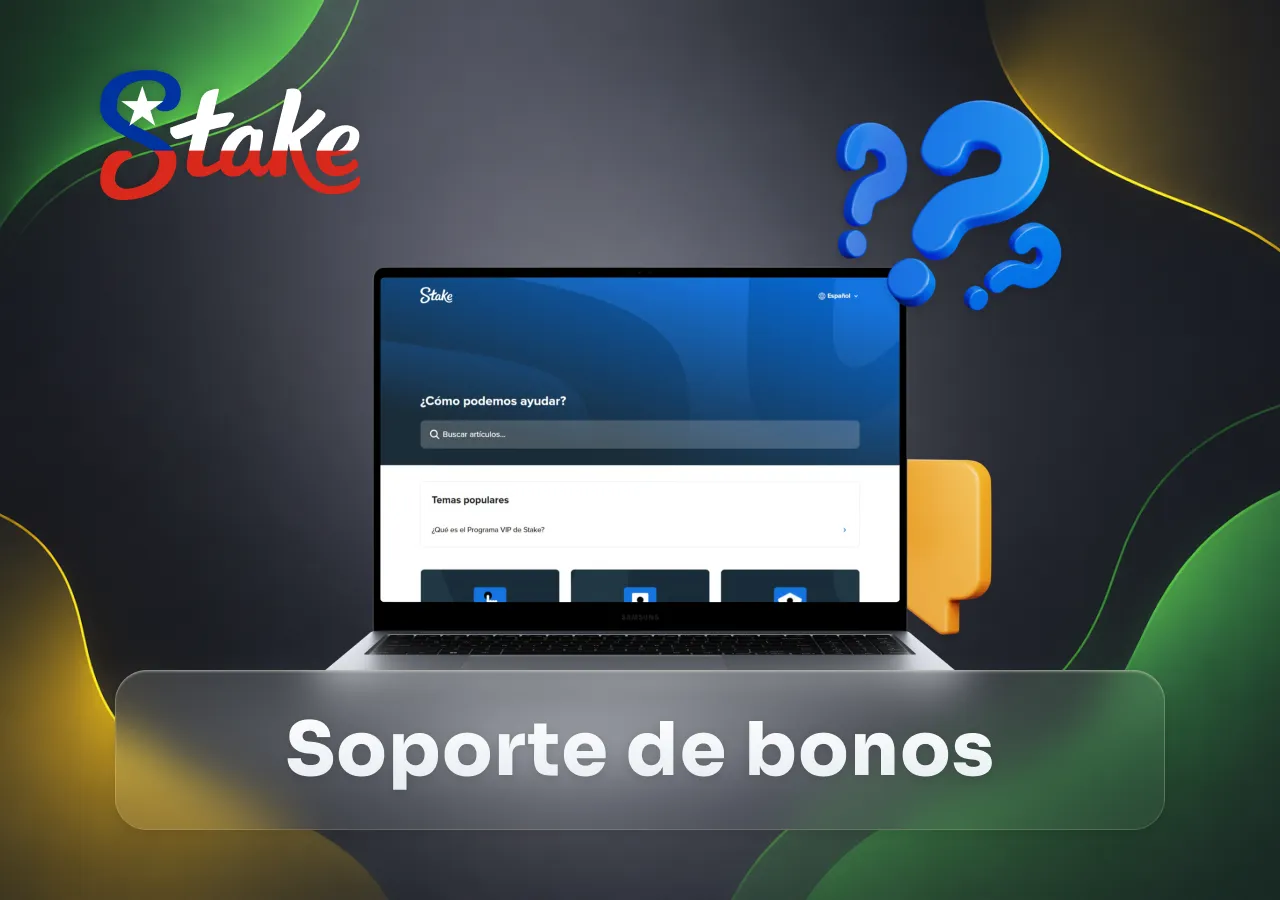 Centro de ayuda de Stake Casino con respuestas sobre bonos, promociones y recompensas.